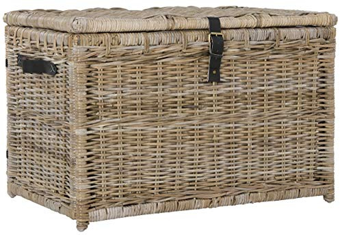 happimess HPM9004B Michael 35 Wicker Storage Trunk, Collapsible for flat storage, Rattan-Kubusoft Gray, Coastal for Office, Dorm Room-LivingRoom, Bedroom, Dining Room, Natural