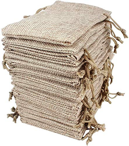 Hapdoo Lot of 100 Burlap Bags with Drawstring Gift Bags Jewelry Pouches Sacks for Wedding Party and DIY Craft, 5 x 3.5 Inches…