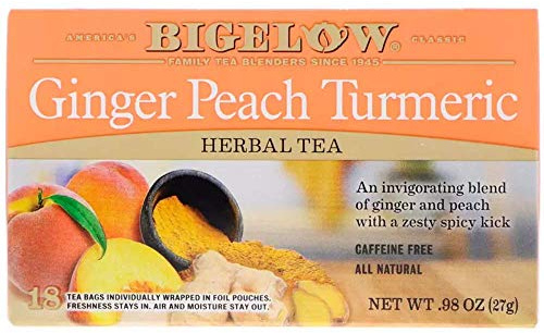 Bigelow Ginger Peach Turmeric Caffeine Free Tea Bags 18 Ct Box 27g (0.98 OZ)