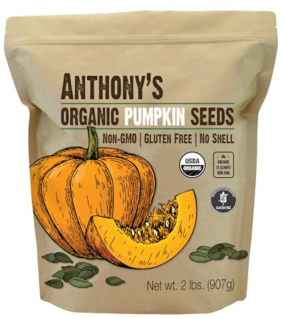 Anthony's Organic Pumpkin Seeds, 2 lb, Gluten Free, Non GMO, No Shell, Unsalted, Raw