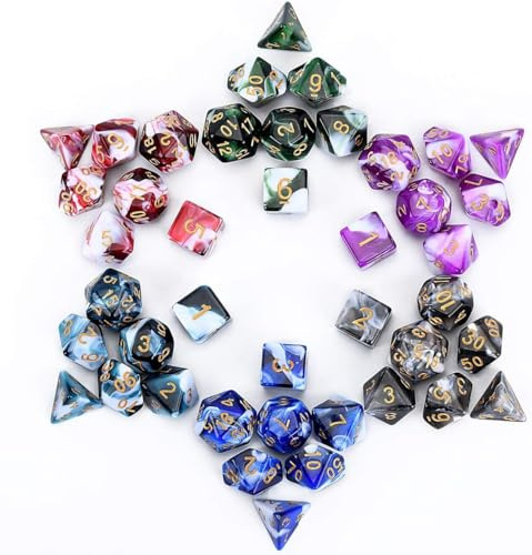 FLASHOWL Polyhedral Dice Set Table Games Dice 6 Sets Dice 6 x 7 Die Series D20, D12, D10, D8, D6, D4 DND Dice DND RPG MTG Double Colors One Piece, 6 Sets with 6 Colors (42 Pieces)