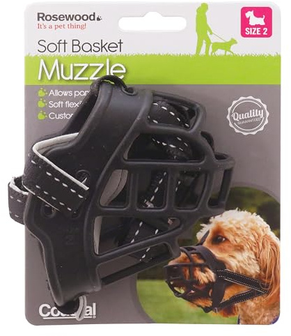 Rosewood Soft Basket Muzzle for Dogs – Padded Straps for Comfort, Ideal for Bite Risk, Wound Licking, Vets, Wildlife Hunting, Busy Environments – Comfortable and Adjustable Fit, Size 2