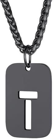 Richsteel Herren anhänger T Buchstabe Dog Tag Kette mit Geschenkebox Partnerkette Namenskette für Valentinstag Geburtstag Weihnachten
