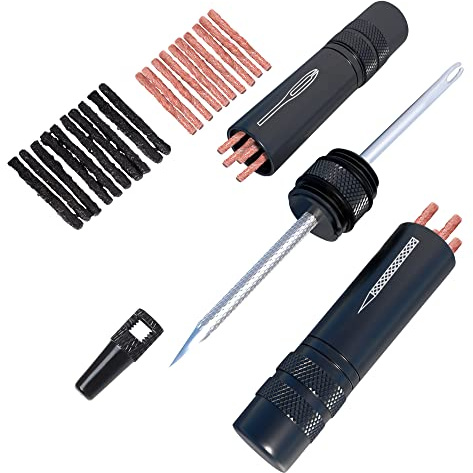 Aracey Tubeless Bike Tire Repair Kit – Fixes Mountain Bike and Road Bicycle Tire Punctures – Includes Tire Repair Fork Reamer, 30 Tire Plug Strips. Tubeless Bike Tire Repair Kit (Black)