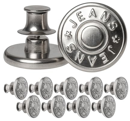 Boutons de rechange réglables pour pantalons, 10 paquets, Ø 20 mm Boutons en laiton pour jeans, couleur argent, Ceinture de pantalon réglable à tout moment, œil pour jeans à enfiler