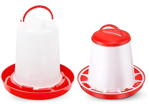 Anjing Bebedero para pollo de 1,5 l y dispensador de alimentación de 1 L, comedero automático para pollitos y bebedero colgante, bebedero de agua automático, color rojo y blanco