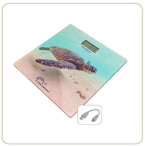 LITTLE BALANCE 8653 Green Planet USB-C, Pèse-Personne sans Pile, Rechargeable USB-C, Réparable, 180 kg, Design Green Planet Tortue