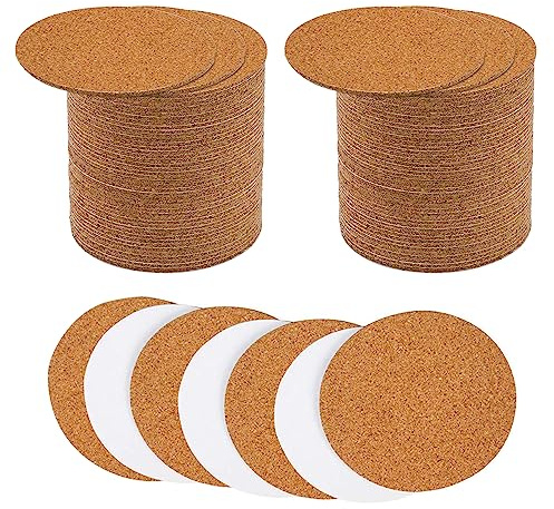 Allazone 120 Stück Selbstklebende Korkuntersetzer Runde, 9 x 9CM Korkmatten Korkunterlage Korkfliese für Untersetzer und Heimwerker