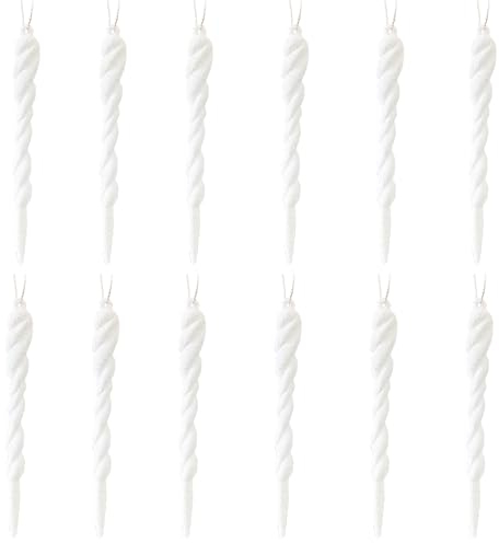 SECALIFE Eiszapfen Dekorationen 12 Stück Weihnachtsbaumschmuck, künstliche Schneetropfen, 13 cm, Eiszapfen, Weiß, Hängend, Kunststoff, Weihnachten