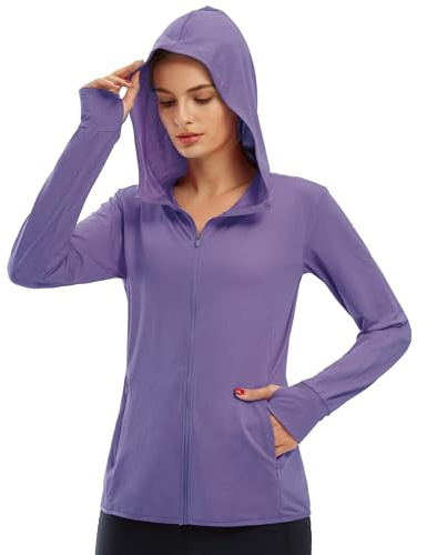 Libin Ropa Protección Solar Sudadera Cremallera Mujer | UPF 50+ Chaqueta Deportiva Mujer UV de Verano Solar Completa Manga Larga Deportiva Surf Al Aire Libre a Pie con Bolsillo