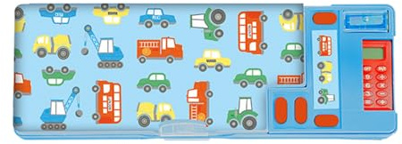 RINCS Essentials Astuccio per bambini, include calcolatrice, temperamatite, orario delle lezioni e adesivi, 2 grandi scomparti con pulsante | Scatola di cancelleria multifunzionale, Multicolore