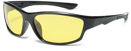 Long Keeper Occhiali da Sole Visione Notturna da Uomo Donna Polarizzati Antiriflesso Occhiali Guida Notturna Tinta Gialla per Guida Corsa Sport (ShinyBlackLegsYellowLens)