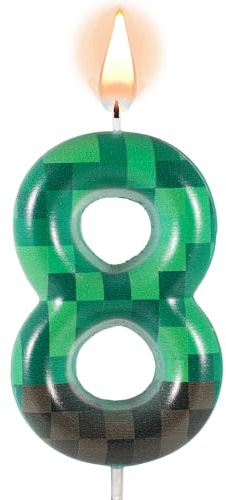 Velas de Cumpleaños con Temática de TNT para Tartas, Velas de Cumpleaños con Números de Píxeles Verdes Adornos para Tartas de TNT para Cumpleaños Decoración de Fiestas Videojuegos (Número 8)