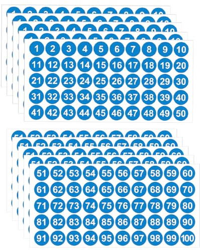 LICQIC 5 uppsättningar 1-100 sifferklistermärken nummeretiketter, 500 stycken, 25 mm