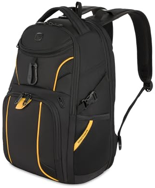 SwissGear 1900 Mini ScanSmart 16-Inch Backpack, Fits Up to 13-Inch Laptop, RFID Protection & ScanSmart TSA-Friendly Compartment, Black/Yellow