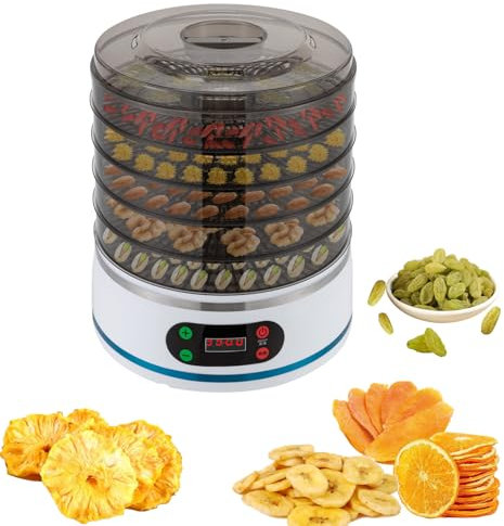 Dörrautomat mit 5 Ablagen, 35-70 ℃ Einstellbare Temperatur Food Dehydrator, Zeiteinstellung 1-72 Stunden, 350W Dörrgerät, Obsttrockner Dörrapparat, für Kräuter, Früchte, Blumen