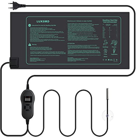 Luxbird Heizmatte mit Thermostat, Timing-Funktion, heizmatten Pflanzen, Zimmergewächshaus Wärmematte, IP67 heizmatte Wasserdicht, 52.7x25.4cm, 30Watt