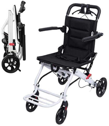 Fukursul Sedia a rotelle pieghevole per adulti, sedia da viaggio portatile leggera con design ergonomico, cinghia di sicurezza regolabile, telaio in alluminio e ruote in PU per la guida a d
