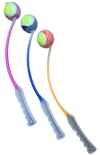 Zvire Dog Ball Launcher (Pack of 2) – Ball Thrower with 2 Tennis Balls – 50cm – Perfect for Outdoor Fetch and Exercise – Assorted Colours