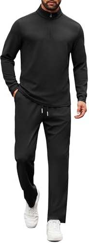 COOFANDY Men's Tracksuits 2 Piece Quarter Zip Sweatsuits Casual Athletic Jogging Long Sleeve Track Suits Set, Black, L