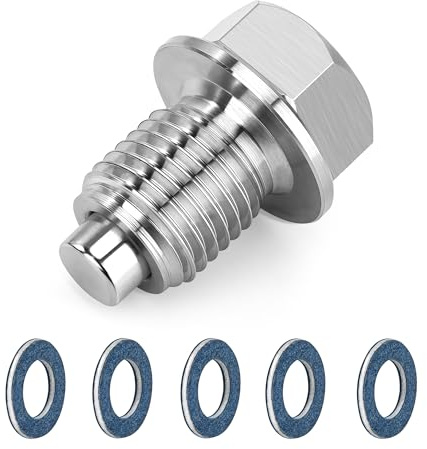 Tunejoy Tapón Drenaje de Aceite Magnético M12*1,25 Tornillo del Cárter de Aceite con Anillo Sellado de Acero Inoxidable para Coches Motor 2 Piezas