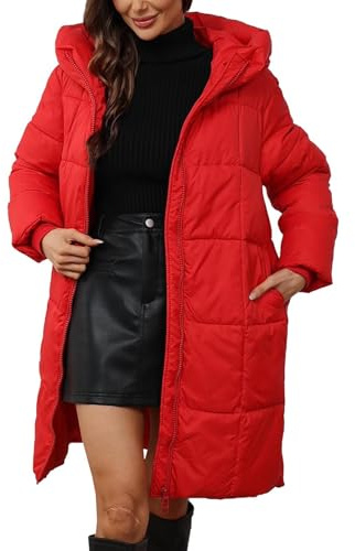 womens winter coats, Winter Coats Mid-lenght Down Puffer Clothing Ladies Lightweight Waterproof Jackets Fur Hood Plus Size Trench Coat Long Sleeve Warm Outwear Hiking Outfits Red