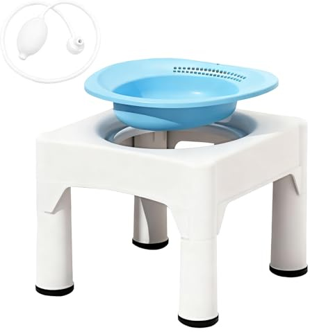 Bañera de asiento, baño de asiento portátil con taburete integrado, taburete de baño sin sentadillas, baño de asiento extraíble con función de enjuague, adecuado para el tratamiento de hemorroides