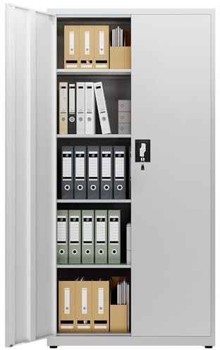 LAND·VOI Armoire en Acier Armoire de Bureau Rangement 5 Niveaux | avec Serrure Étagères Réglables Portes Battantes Métallique pour Bureau Garage Cuisine Atelier 80×40×181.5 cm