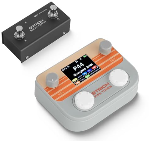 STRICH Pipe Tones Pocket Multi-Effects Processor per chitarra e basso con pedale 10 moduli effetto 125 effetti Looper 40s 100 pattern di batteria Interfaccia audio USB Controllo wireless (Grigio)