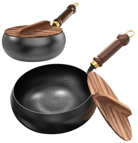 Occzin Padella in ferro forgiata non rivestita,Pentola in ferro forgiato tradizionale,Pentola forgiata a mano Big Belly Pot Pentola per zuppa,Padella Big Belly non rivestita per friggere e saltare