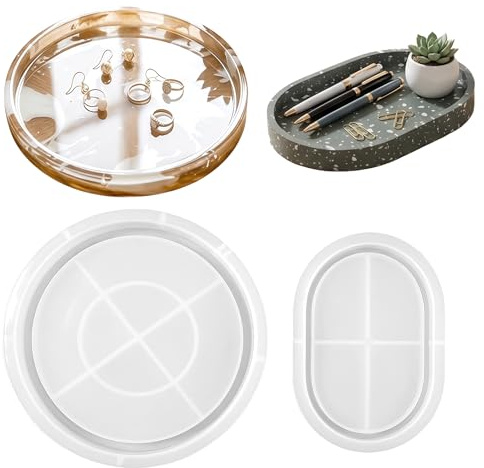 2 Piezas Moldes Bandejas Resina Epoxi | Moldes de Yeso para Fundición con Ranuras,Silicone Decorative Round Tray, Molde de Resina Epoxi para Hacer Bandeja Decorativa