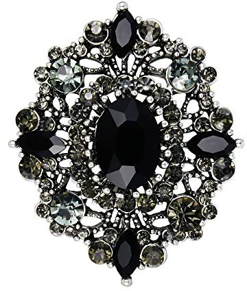 EVER FAITH Damen Brosche österreichischen Kristall Hochzeit Bankett Vintage-Stil aushöhlen Blumen Pin Vintage Broschennadeln Bekleidungs Schmuck Schwarz Antiker-Silber-Ton