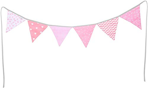 PREMYO Festoni Bandierine Colorate Stoffa Triangolari - Decorazione Cameretta Bimba Ghirlanda Nascita - Rosa