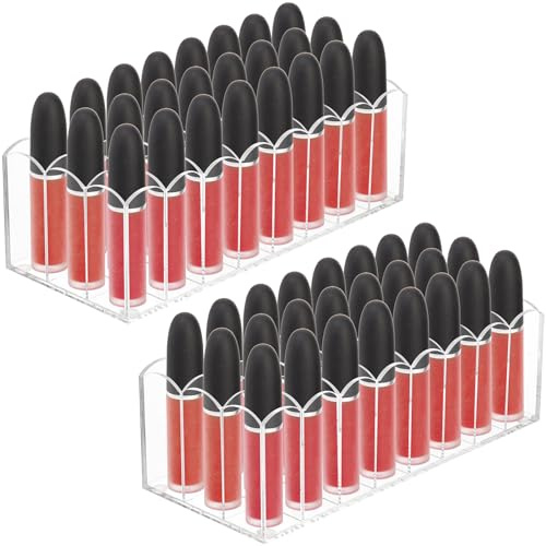 Hedume 2 Pack Lip Gloss Holder Organizer, 24 Spaces Acrylic Lip Gloss & Makeup Holder, Lipgloss Display Case for Tall Products
