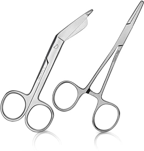 May - Set - 1 paire de ciseaux multi-usages de 14,5 cm - Acier inoxydable + 1 pince à extrémité droite de 13 cm - Acier inoxydable