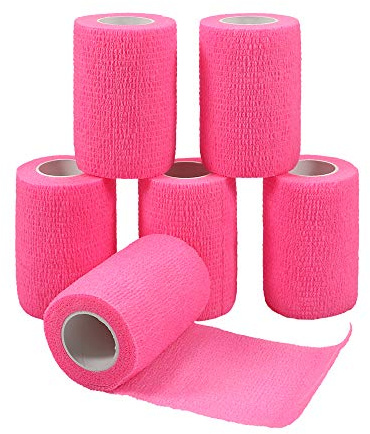 QiGui 6 Rouleaux Bande Cohésive Auto-adhésif Elastiques Bandage Médical pour Doigt Mains Pieds Poignets 7.5cm (Rose)