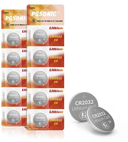 PGSONIC CR2032 3V Lithium Battery (10pcs), Compatible with AirTag, Key Fobs, Smart Sensors, Scales, Candles and More
