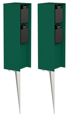 ledscom.de 2 pzas. Toma de jardín Pilar POMI con Pica de Tierra para Exteriores, IP44, 2 vías, Verde, Cuadrada, 23cm