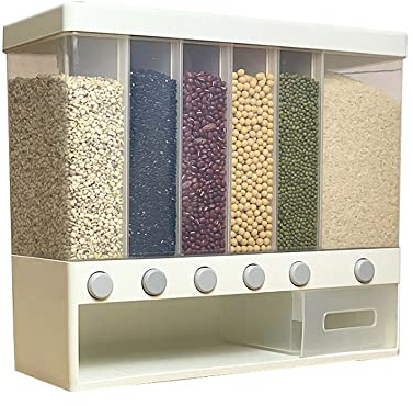 SENDERPICK 6-i-1 Müsli-dispenser väggmonterad torrfoderdispenser, förvaringsburkar set livsmedelsdispenser, väggmonterad 10 kg