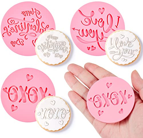 3 Estampadores de Tartas para San Valentín Cortador de Fondant 3D de XOXO I Love You Sellos de Galletas Acrílicos de Corazón Rosa para Pan Pasteles Chocolate Repostería Fiesta Glaseado