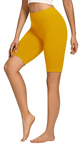 Libella Pantaloncini da Ciclismo Pantaloncini Corti da Donna in Cotone Pantaloncini a Vita Alta opachi Pantaloncini Sportivi Estivi Giallo 4165 L