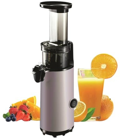 JuiceInstant Extractor de zumo - Exprimidor lento silencioso de prensado en frío, funcion licuadora para frutas y verduras, extracción de nutrientes, espacio pequeño (Grafito)