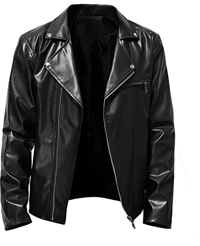 RLEHJN Leather Jacket Mens UK Sale Clearance Motorcycle Bomber Jacket Winter Warm Coat Retro Jacket Faux Leather Outerwear with Pockets Windbreaker Jacket Full Zip Lapel Collar Coat