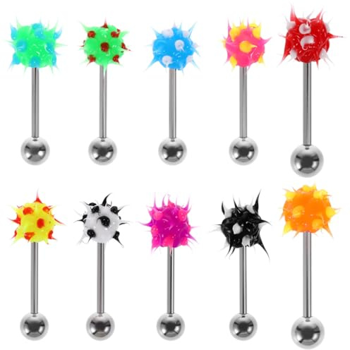IMIKEYA Set of 10 Stylish Tongue Bars Pill Piercings for Tongue Safe and Fashionable Body Jewelry Random