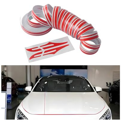 JNNJ Adesivo a Strisce per Cofano Auto, Auto Adesivo Carrozzeria a Strisce per Tetto Adesivo Paraurti, Adesivi a Strisce Da Carrozzeria Decorazioni Modificate per Tutte Le Auto, Veicoli(Rosso)