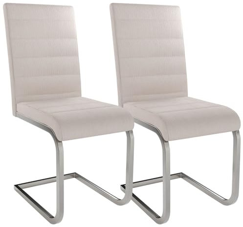 Juskys Freischwinger Schwingstuhl Vegas 2er Set - 2 Esszimmerstühle mit Rückenlehne, Küchenstühle aus Metall & Cord - Stühle modern für Esszimmer, Wohnzimmer & Küche - Beige