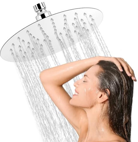 8 Zoll /20cm Duschkopf Regendusche Duschkopf Regenduschkopf Edelstahl Fester Kopfbrause Dusche Kopfbrause Regendusche Kopf 360° Verstellbar mit Anti-Kalk-Düsen, G1/2'', Silber