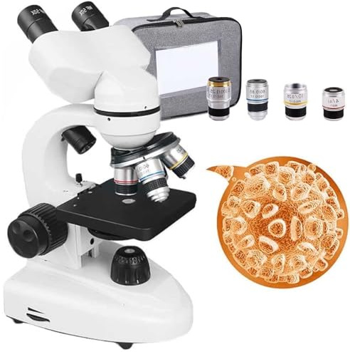YQDDM Microscopio biologico binoculare professionale composto microscopio - Set di vetrini per microscopio/borsa/30 campioni (6000x)