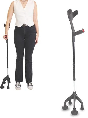 KMINA - Krücken mit 4 Füßen, Stabil 1,5 Kg, 4-beinige Krücke, Parkinson-Gehstützen, Stabile Grundlage - Made in Europe