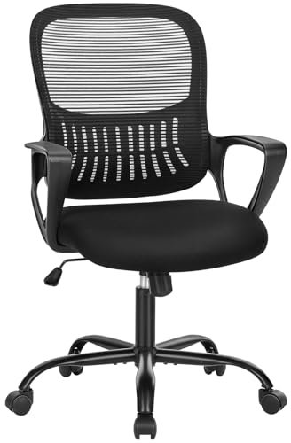 Sweetcrispy Bürostuhl Ergonomisch, Schreibtischstuhl mit Lendenwirbelstütze, Verstellbaren Armlehnen Drehstuhl, Höhenverstellbarer Office Chair, Bürostühle Geeignet für Büro und Schlafzimmer (Schwarz)